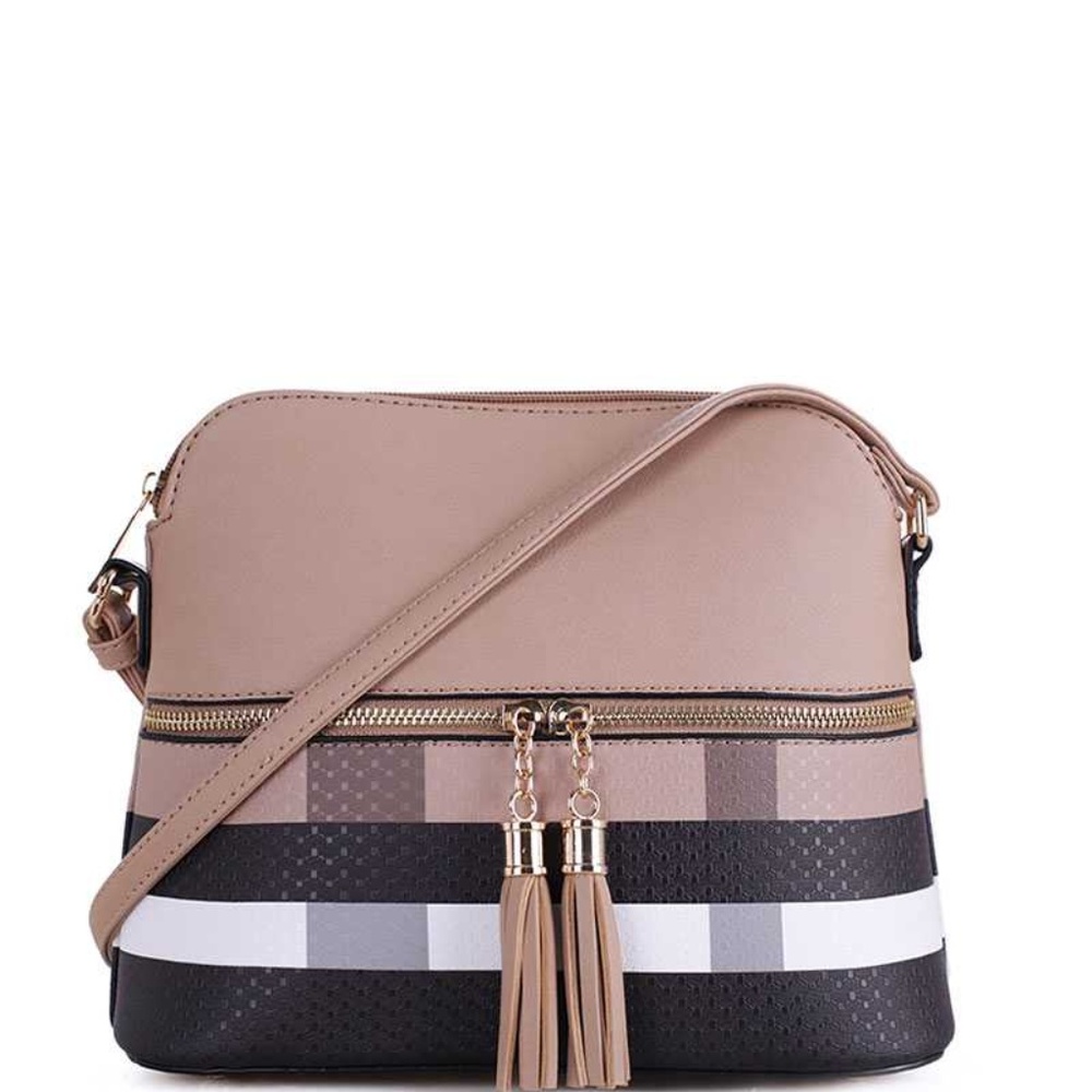 Women's Taupe Color Tassel Cross Body Handbag